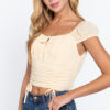 Front-Tie Ruched Short Sleeve Woven Top – Butter