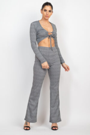 Plaid Cut-out Top & Pants Set – Black/White