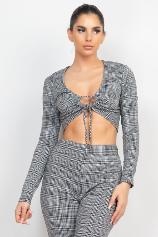 Plaid Cut-out Top & Pants Set – Black/White