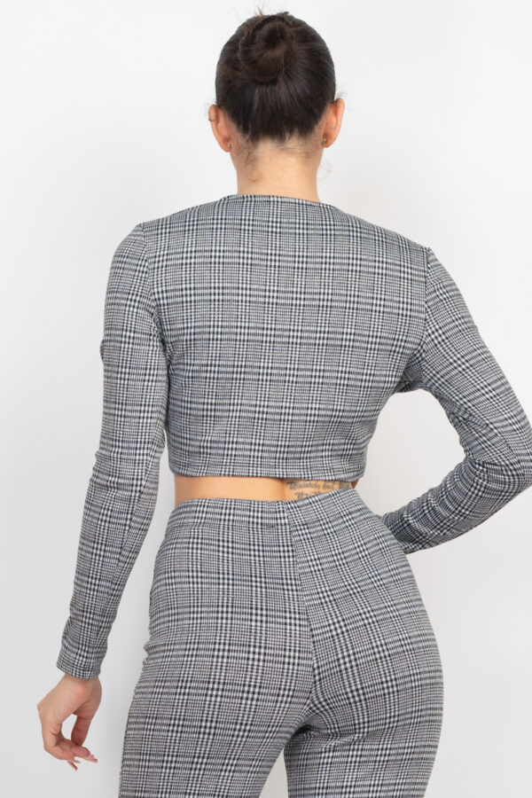 Plaid Cut-out Top & Pants Set – Black/White
