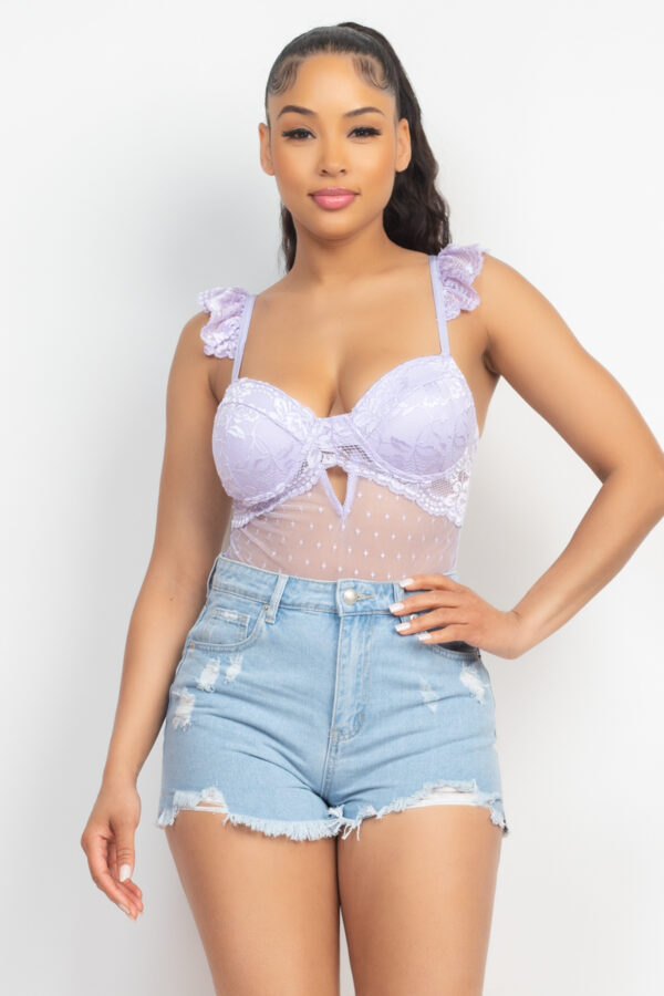Sweetheart Cut-Out Cami Ruffled Bodysuit – Lavender