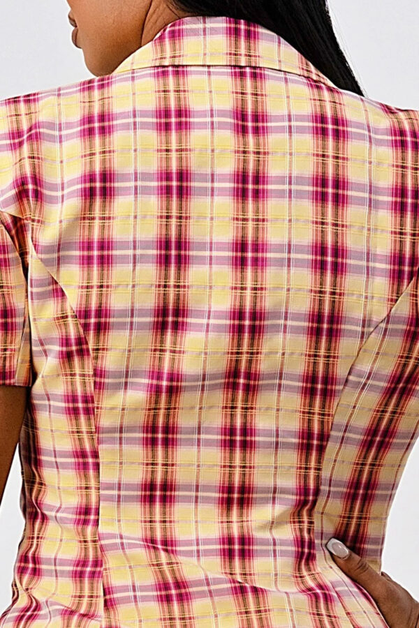 Plaid Double-Breasted Blazer Mini Dress – Wide Collar, Pink