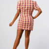 Plaid Double-Breasted Blazer Mini Dress – Wide Collar, Pink