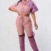 Colorblock Pants Set with Hoodie and Detachable Bottom – Mauve