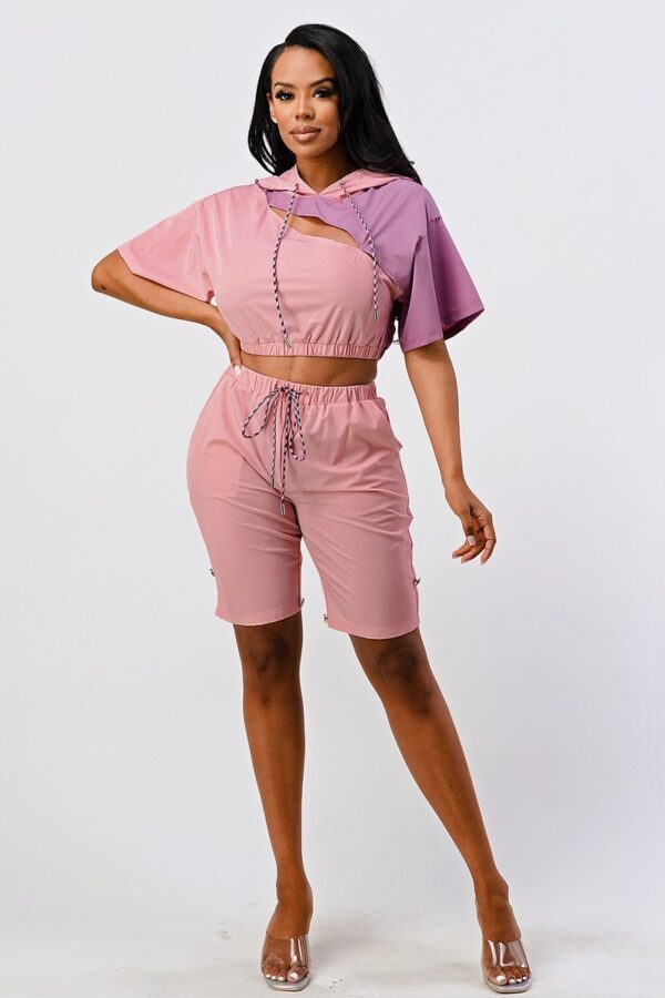 Colorblock Pants Set with Hoodie and Detachable Bottom – Mauve