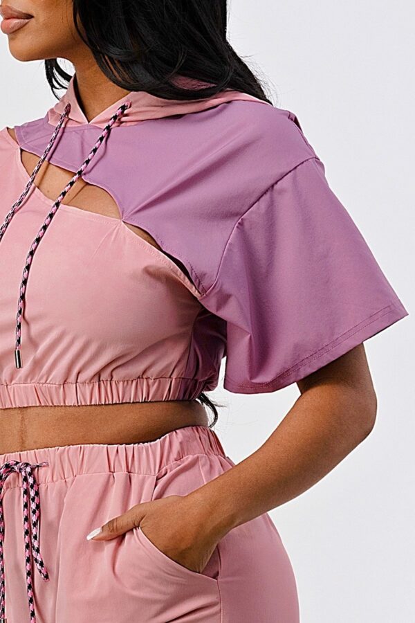 Colorblock Pants Set with Hoodie and Detachable Bottom – Mauve