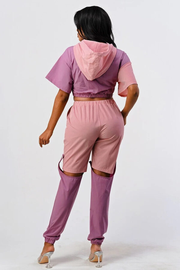 Colorblock Pants Set with Hoodie and Detachable Bottom – Mauve