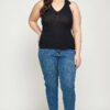 Plus Size Ribbed Knit Polo Sleeveless Top – Black