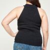 Plus Size Ribbed Knit Polo Sleeveless Top – Black