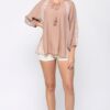 Crinkle & Print Mix Raglan Sleeve Top with Tassel Tie – Light Mauve