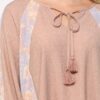 Crinkle & Print Mix Raglan Sleeve Top with Tassel Tie – Light Mauve
