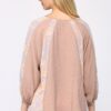 Crinkle & Print Mix Raglan Sleeve Top with Tassel Tie – Light Mauve