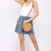 Denim Shorts with Printed Pockets & Raw Hem – Medium