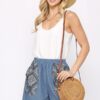 Denim Shorts with Printed Pockets & Raw Hem – Medium