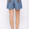 Denim Shorts with Printed Pockets & Raw Hem – Medium