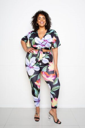 Flower Jogger & Top Set – Floral Print (Plus Size)