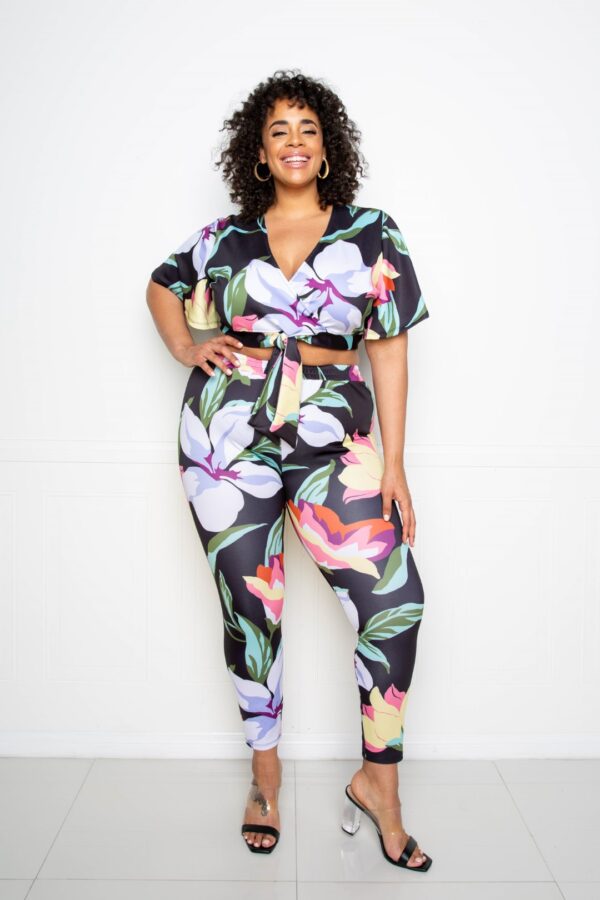 Flower Jogger & Top Set – Floral Print (Plus Size)