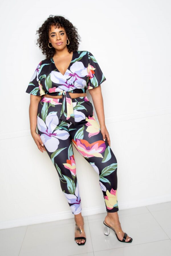 Flower Jogger & Top Set – Floral Print (Plus Size)