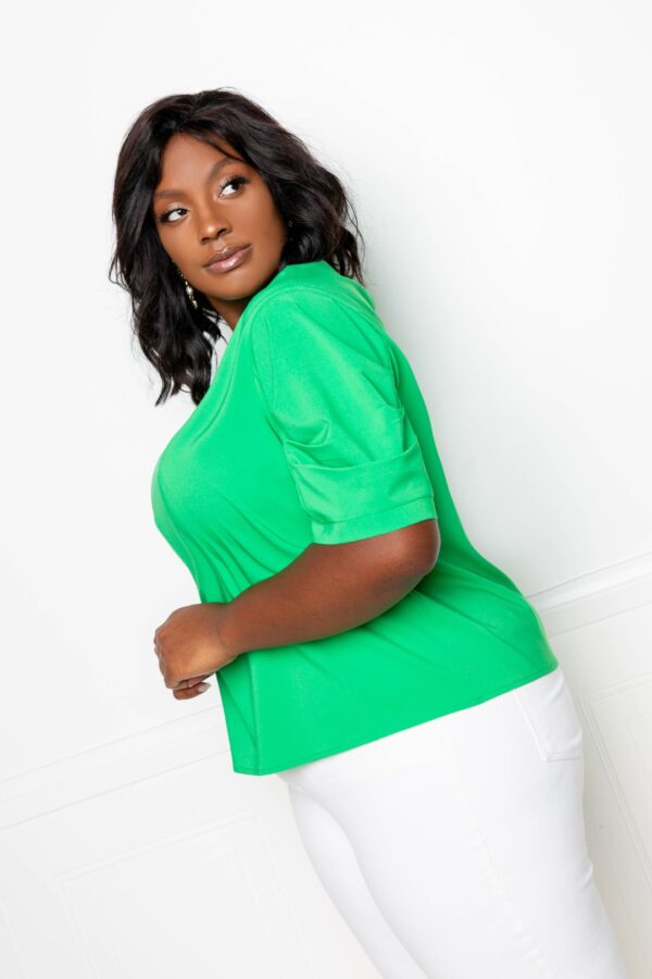 Plus-Size Ruched Puff Sleeve Blouse – Green