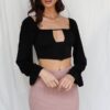 Satin-Effect Cut-Out Bustier Crop Top – Black Balloon Sleeves