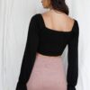 Satin-Effect Cut-Out Bustier Crop Top – Black Balloon Sleeves