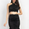 Halter Crop Top & Ruched Mini Skirt Set – Black