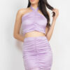 Halter Crop Top & Ruched Mini Skirt Set – Lavender