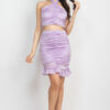 Halter Crop Top & Ruched Mini Skirt Set – Lavender