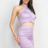 Halter Crop Top & Ruched Mini Skirt Set – Lavender