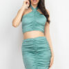Halter Crop Top & Ruched Mini Skirt Set – Sage