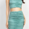 Halter Crop Top & Ruched Mini Skirt Set – Sage