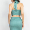 Halter Crop Top & Ruched Mini Skirt Set – Sage