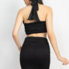Halter Crop Top & Ruched Mini Skirt Set – Black
