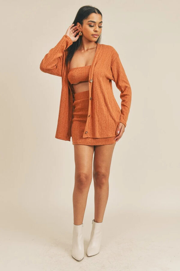 3-Piece Cardigan Set – Rust Knit Layering