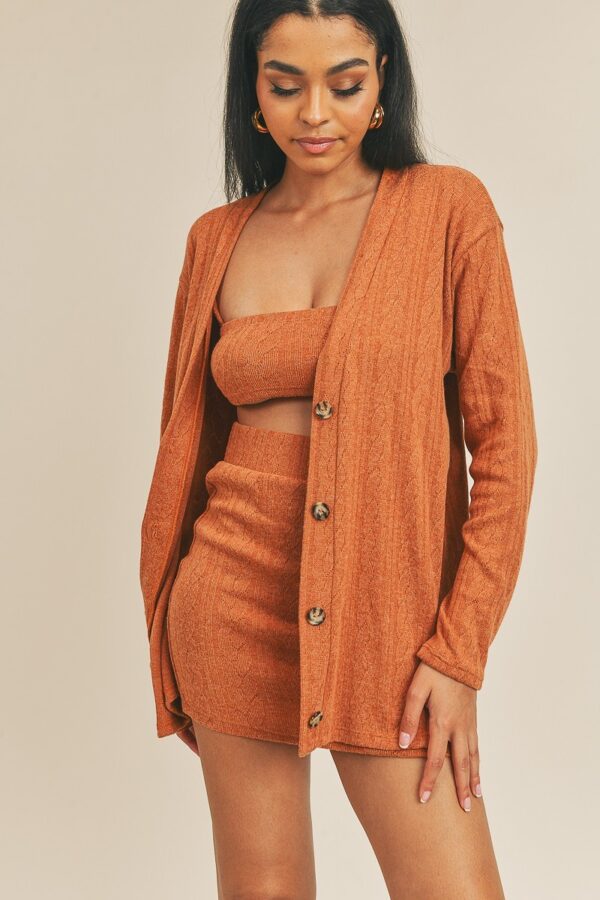 3-Piece Cardigan Set – Rust Knit Layering