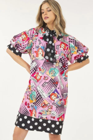 Polka Dot Print Midi Dress – Pink