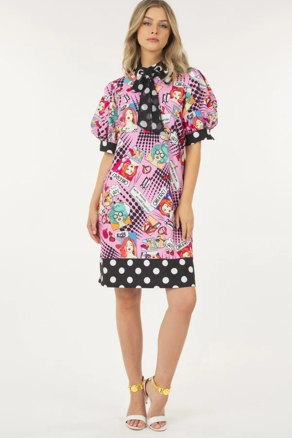 Polka Dot Print Midi Dress – Pink
