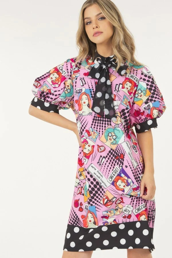 Polka Dot Print Midi Dress – Pink