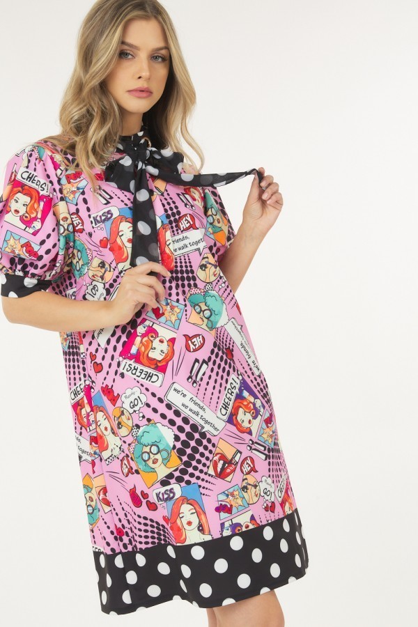 Polka Dot Print Midi Dress – Pink