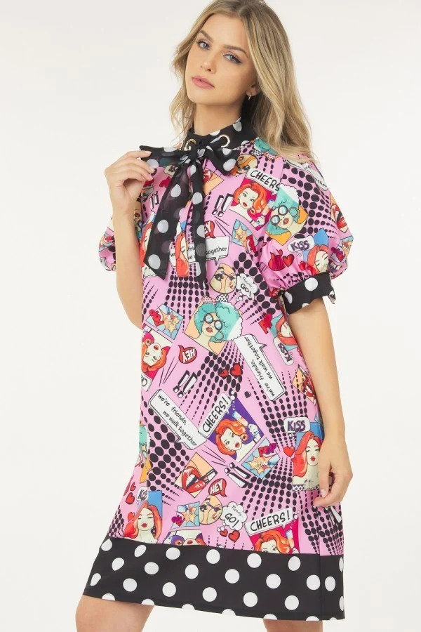 Polka Dot Print Midi Dress – Pink