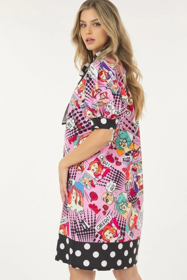 Polka Dot Print Midi Dress – Pink