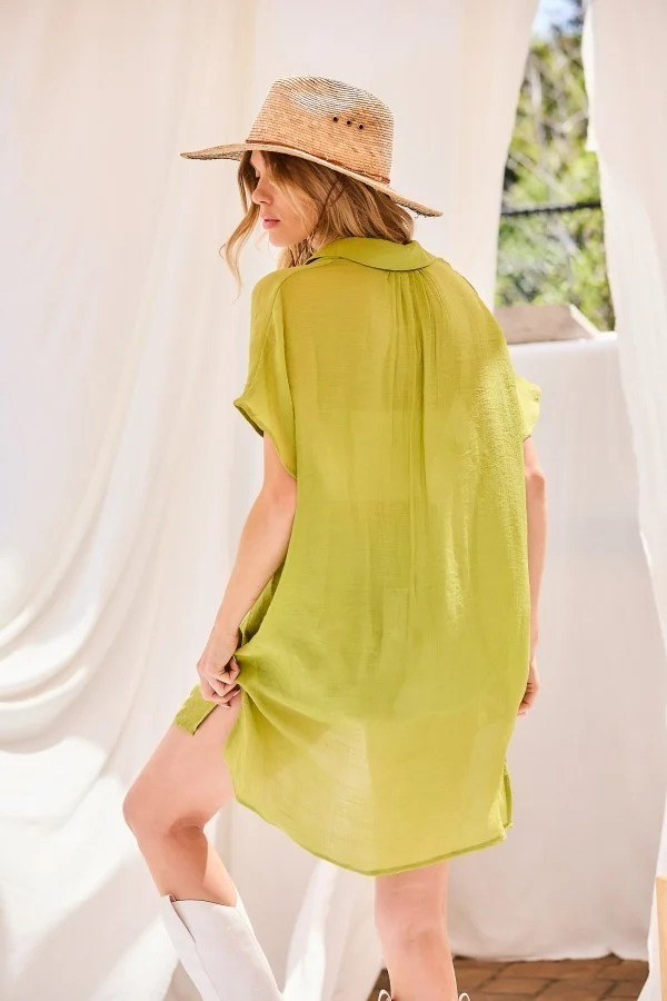 Oversize Jacket – Collar Neck Button-Down in Lime