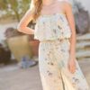 Tube-Top Ruffle-Waist Jumpsuit with Lace Trim – Light Sage