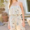 Tube-Top Ruffle-Waist Jumpsuit with Lace Trim – Light Sage