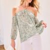 Strap Halter Balloon Sleeve Floral Top – Sea Foam