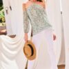 Strap Halter Balloon Sleeve Floral Top – Sea Foam