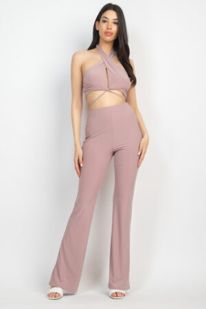 Halter Crop Top & Bell-Bottom Leggings Set – Coco