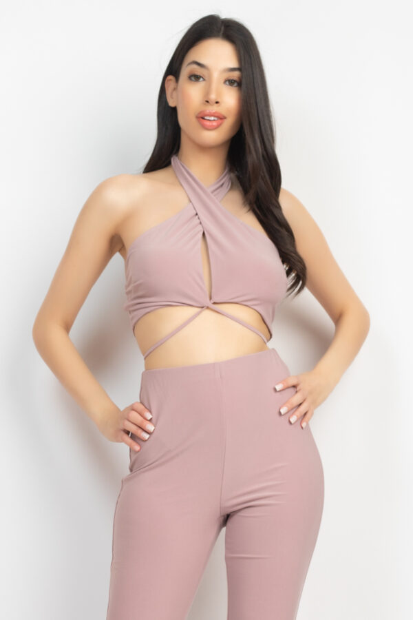 Halter Crop Top & Bell-Bottom Leggings Set – Coco
