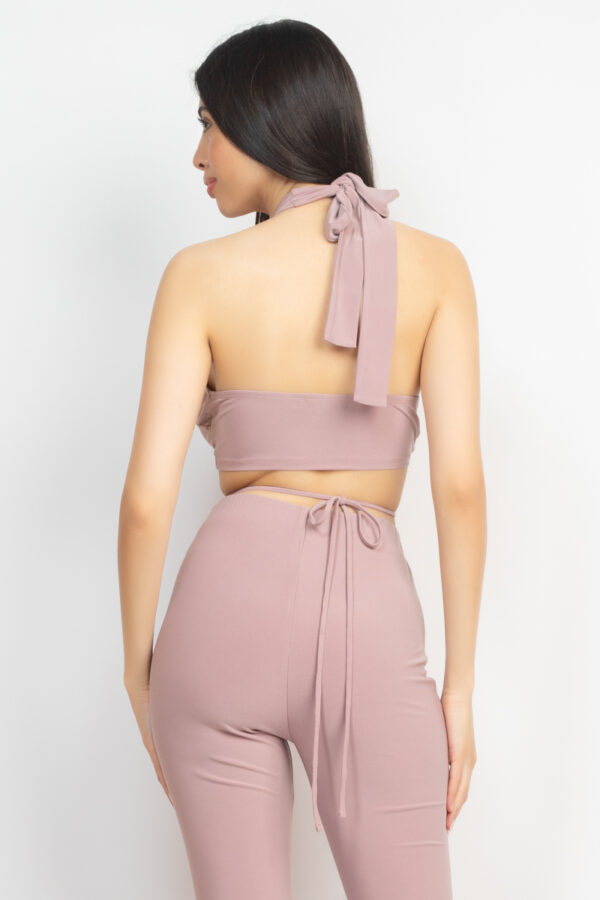 Halter Crop Top & Bell-Bottom Leggings Set – Coco