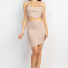 Asymmetrical Cross-Back Top & Skirt Set – Light Taupe